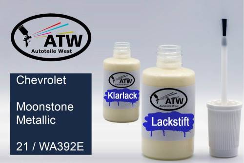 Chevrolet, Moonstone Metallic, 21 / WA392E: 20ml Lackstift + 20ml Klarlack - Set, von ATW Autoteile West.